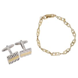 Christian Dior Givenchy Armreifen Metall 2 Set Silber Goldton Auth ka3904