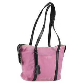 Borsa a Spalla PRADA Nylon Rosa Argento Auth 176628