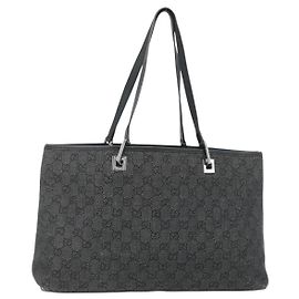 GUCCI GG Canvas Tote Bag Schwarz Silber 36173 1705 Auth 176032
