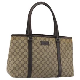GUCCI GG Supreme Tote Bag PVC Beige Silver 114595 Auth 175547
