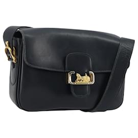 Borsa a spalla CÉLINE Carrozza in pelle blu navy e oro Auth YKZ1109