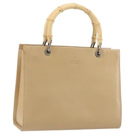 Borsa a mano in pelle beige con bambù GUCCI Argento 002 1016 Auth 175328