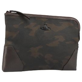 Borsa a mano camouflage Vivienne Westwood in PVC canvas marrone Auth 175150A