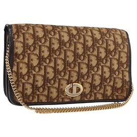 Borsa a spalla in tela Trotter Christian Dior marrone oro Auth 176488