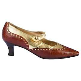 Décolleté Mary Jane in pelle marrone con stampa coccodrillo di Prada