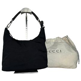 Borsa hobo vintage in tela e pelle Gucci nera