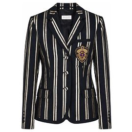 Blazer Dries Van Noten in lana nero con strisce metalliche dorate