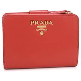 Cartera bi-fold Prada en cuero rojo