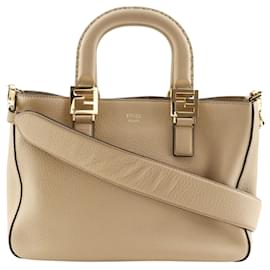 Fendi Beigefarbenes Kleines Selleria FF Leder-Tote