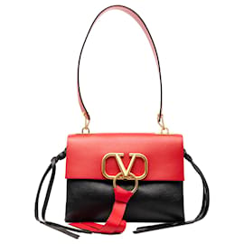 Borsa a Spalla Valentino Rossa Piccola Vring in Pelle di Vitello Colorblock