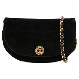 Chanel Nero CC Velluto Trapuntato Borsa Mezza Luna