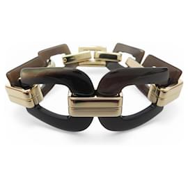 NEW HERMES ECUYERE BRACELET H100007FD00 T2 15.5 CM HORN & GOLD BANGLE - Hermès