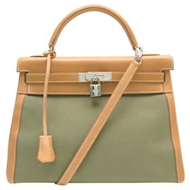 Hermès NUOVA BORSA HERMES KELLY 32 SELLIER CANVAS PELLE NATURALE CON TRACOLLA