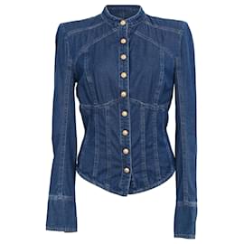  Balmain Corset Type Denim Jacket in Blue Cotton 