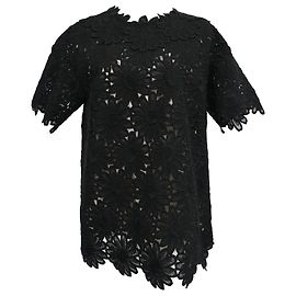 Blusa de algodón negro con detalles de encaje floral Dolce & Gabbana