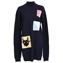 Maglione a collo alto in lana blu navy con patch all'uncinetto Jw Anderson - JW Anderson
