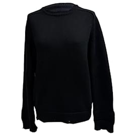 Maglione in cotone nero a maglia rovinato Saint Laurent