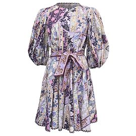 Vestido Mini con Estampado Floral Celestial Zimmermann en Lino Multicolor