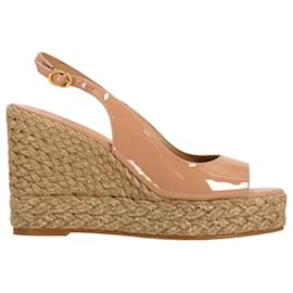 Sandali Espadrilles Slingback Island di Stuart Weitzman in Pelle Verniciata Beige