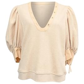 Blusa de manga abullonada de punto Ulla Johnson Pia en algodón crema