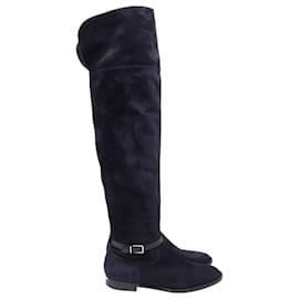 Botas altas con detalle de hebilla Burberry en ante azul marino