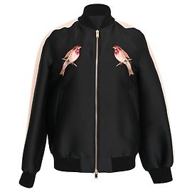 Stella Mc Cartney Giacca Bomber in Cotone Nero Ricamata con Uccelli Stella McCartney