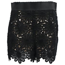 Shorts em algodão preto com detalhes em renda floral Dolce & Gabbana