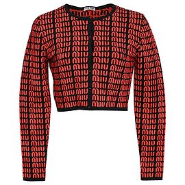 Miu Miu Logo All Over Cropped Cardigan in Rot und Schwarz aus Rayon