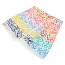 Stola Loewe Anagram Seta Cashmere Lana Bianco Multicolore
