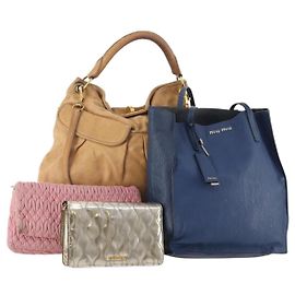Borsa a Spalla Miu Miu in Pelle 4 Set Blu Rosa Beige Auth 174955