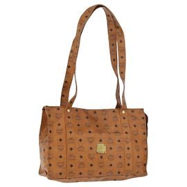 Borsa Tote Vicetos Logogram MCM in pelle PVC marrone oro Auth BA12112