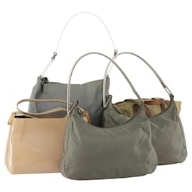 PRADA Borsa a mano in nylon 5 pezzi Beige Verde Auth 174981