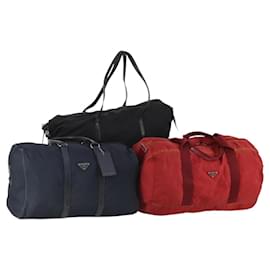 Borsa Boston PRADA in nylon 3 pezzi Rosso Nero Auth 174960
