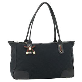 Bolsa de mão Gucci GG Canvas Web Sherry Line Preto Ouro Vermelho 177052 Auth mr2358