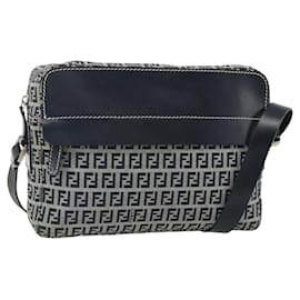 Bolsa de Ombro em Lona Zucchino FENDI Navy Prata Auth ki6624V - Fendi