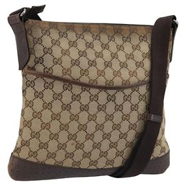 Borsa a Spalla GG Canvas Gucci Beige Argento 145857 Auth 176602