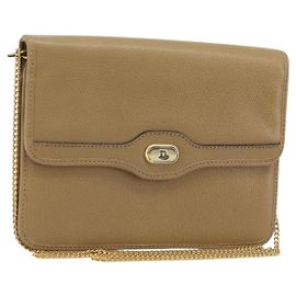 Christian Dior Ketten-Schultertasche aus Leder Beige Gold Auth 175143