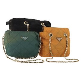 PRADA Borsa a Spalla con Catena Nylon 3 Set Beige Nero Verde Auth 174962