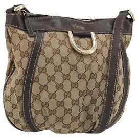 Borsa a Spalla GG Canvas Gucci Beige Oro 203257 Auth ka3983