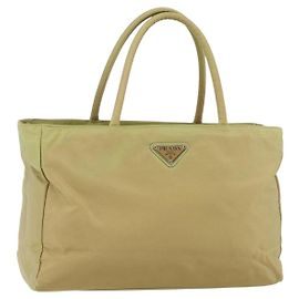 PRADA Handtasche aus Nylon Beige Silber Authentisch ti3872