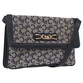 Céline CELINE C Sulky Schultertasche aus Segeltuch Navy Gold Auth 176524