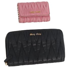 Portafoglio in pelle Miu Miu Matelassé 2 pezzi Nero Rosa Auth ti3907
