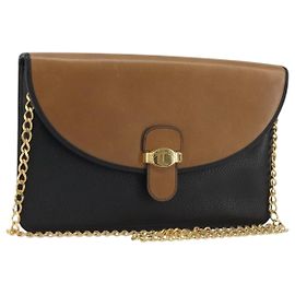 Borsa a spalla con catena Christian Dior in pelle nera e oro Auth 175172