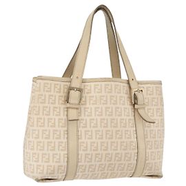 Borsa a mano in tela Zucchino FENDI avorio e oro Auth 175493