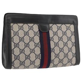 GUCCI GG Supreme Sherry Line Clutch Bag PVC Blu Navy 37 014 2125 Auth ti3859