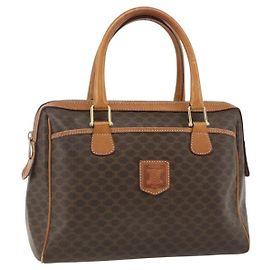 Céline Borsa a mano in tela Macadam CELINE in pelle PVC marrone oro Auth 176027
