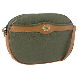 Christian Dior Schultertasche aus Leder Grün Gold Auth BA12145