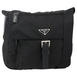 PRADA Schultertasche Nylon Schwarz Silber Authentisch 175302