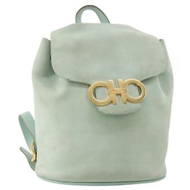 Zaino Gancini in suede verde e oro Salvatore Ferragamo Auth BAZ453