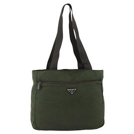 Borsa Tote PRADA in nylon khaki argento autentica YKZ1160